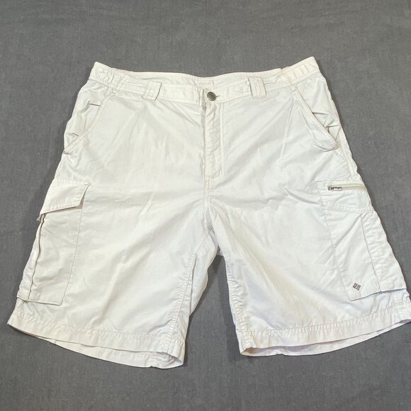Columbia Mens 36W White Omni-Shade Cargo Shorts Hiking With Pockets & Button - Picture 1 of 13